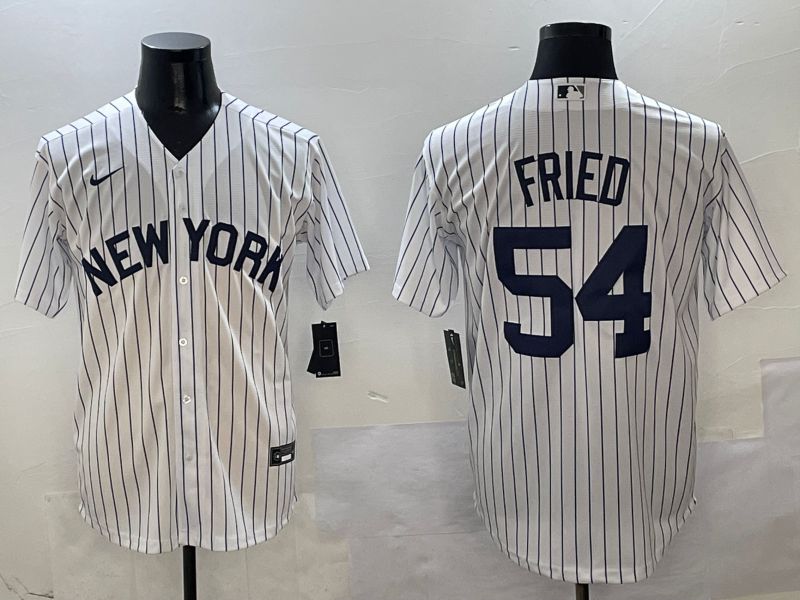 Men New York Yankees #54 Fried White Stripe Game Nike 2025 MLB Jersey style 9